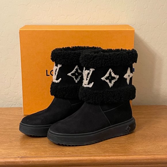 Louis Vuitton Snowdrop Flat Ankle Boots 7 37 Black Suede Shearling Excellent! - Picture 2 of 16